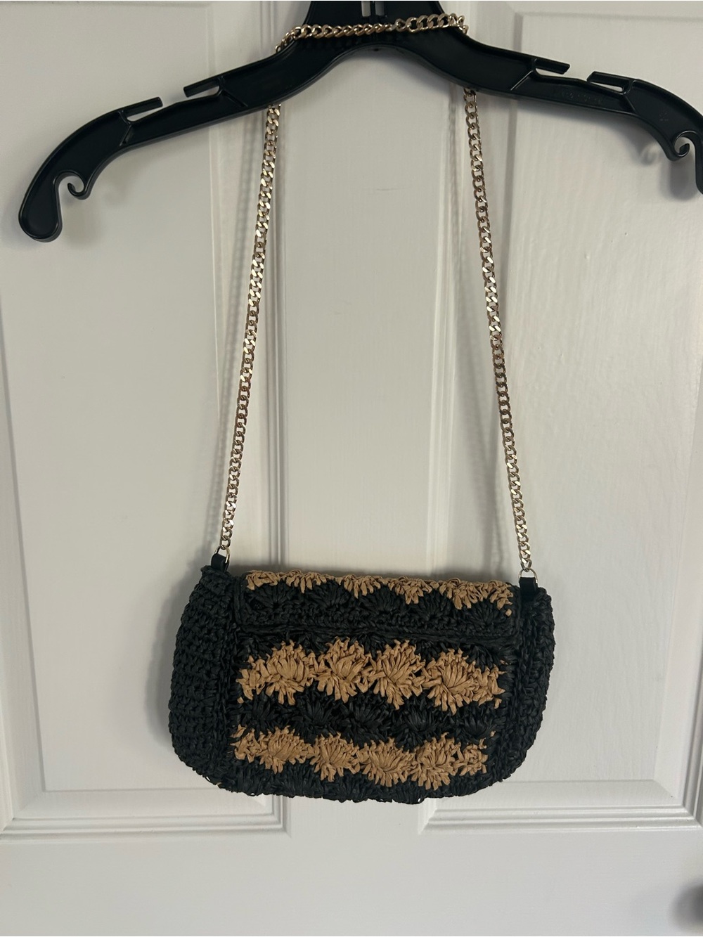 Zara Black & Tan Woven Crossbody with Gold Chain